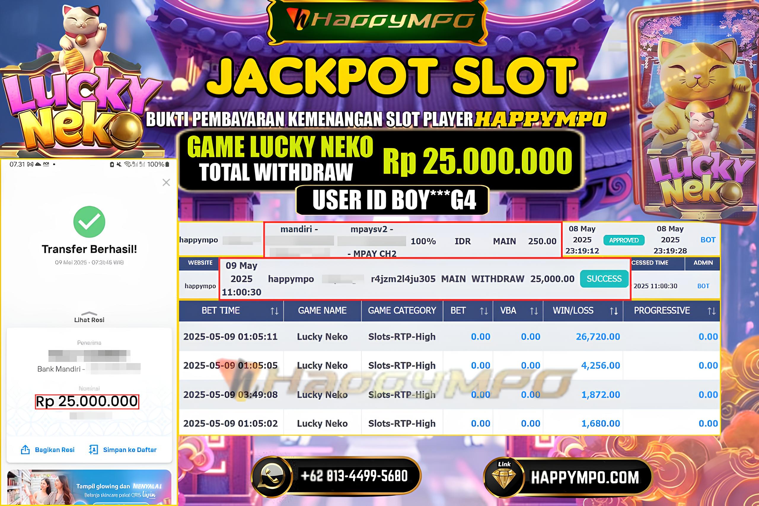 HAPPYMPO JACKPOT SLOT LUCKY NEKO Rp.25.000.000,- LUNAS