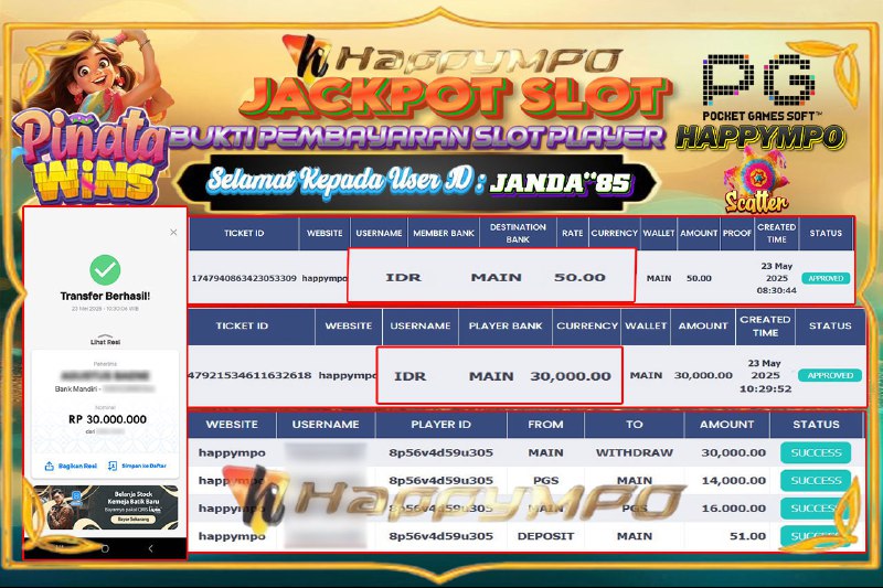 HAPPYMPO JACKPOT SLOT PINATA WINS Rp.30.000.000,- LUNAS