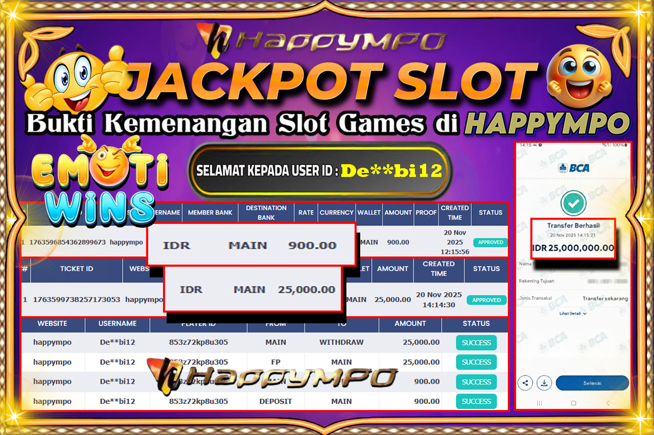 HAPPYMPO JACKPOT SLOT EMOTI WINS Rp.25.000.000,- LUNAS
