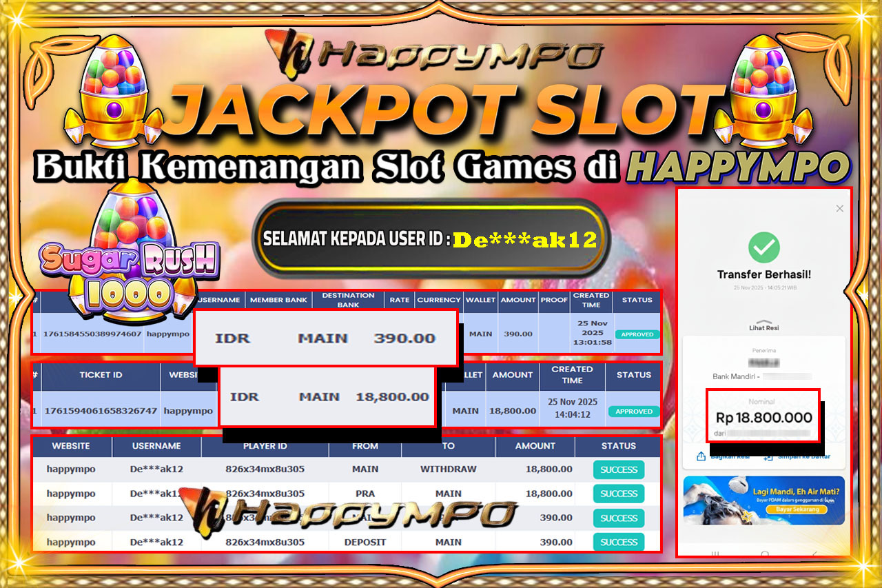 HAPPYMPO JACKPOT SLOT SUGAR RUSH 1000 Rp.18.800.000,- LUNAS