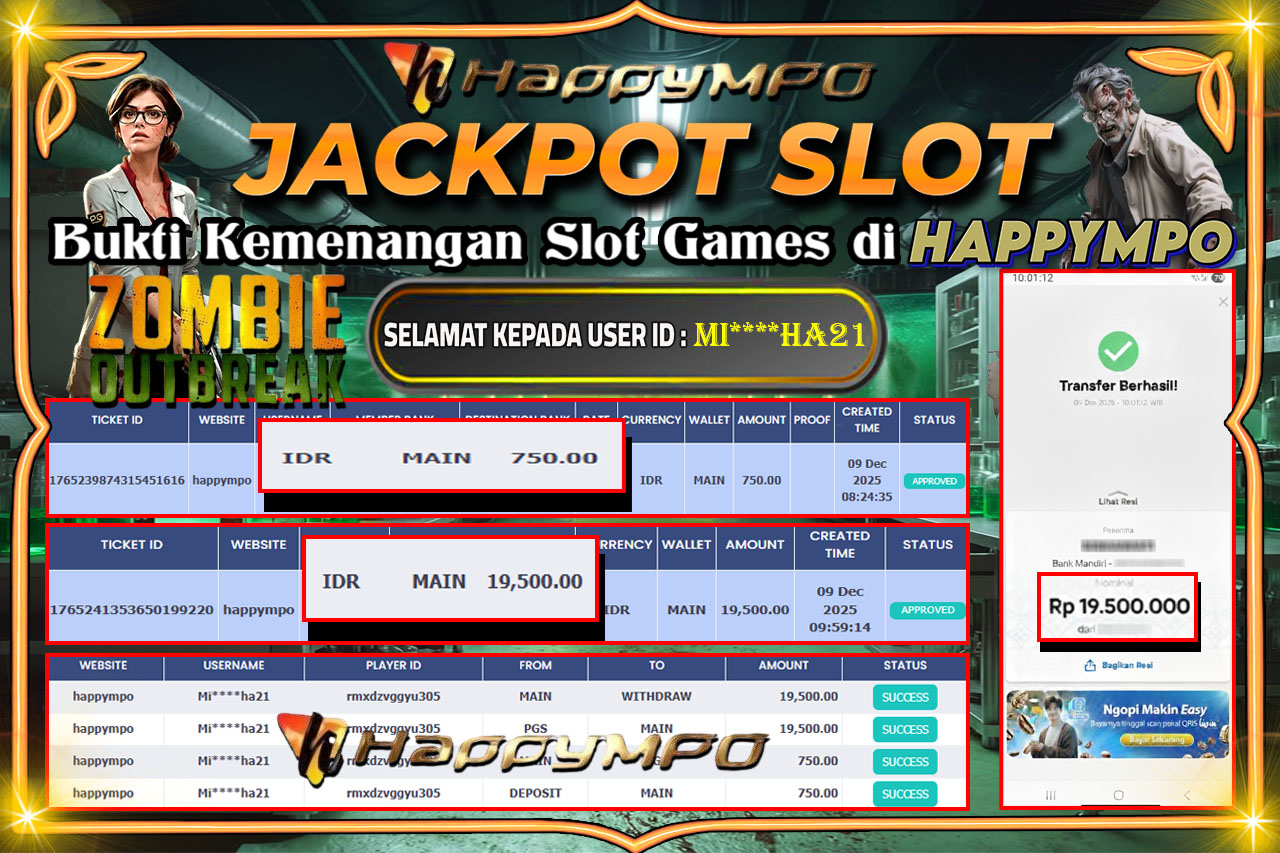 HAPPYMPO JACKPOT SLOT ZOMBIE OUTBREAK Rp.19.500.000,- LUNAS