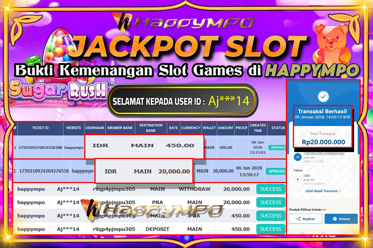 HAPPYMPO JACKPOT SLOT SUGAR RUSH Rp.20.000.000,- LUNAS